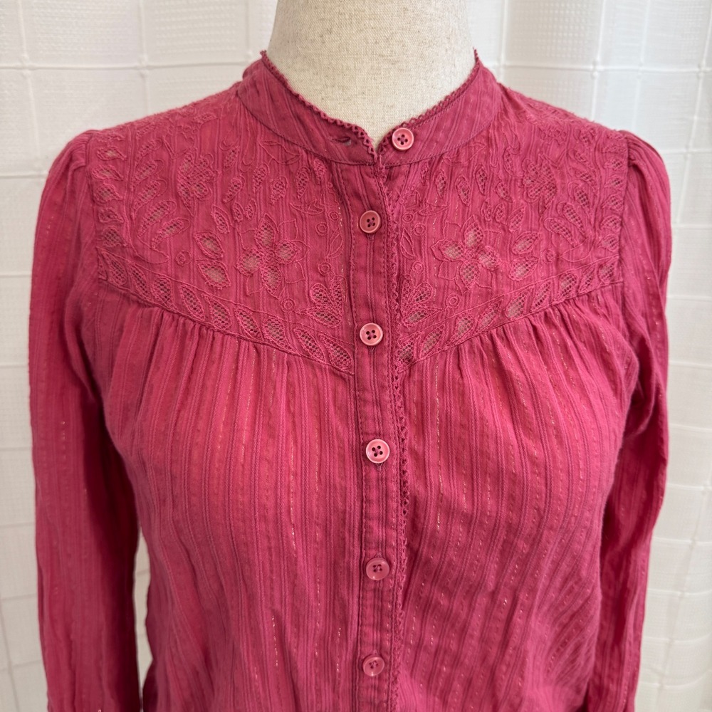 Pilcro Women's Lace Top Button Up Blouseβ Size 6 Cottagecore Pink